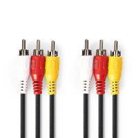 Câble Vidéo Composite | 3x RCA Mâles - 3x RCA Mâles | 1,5 m | Noir