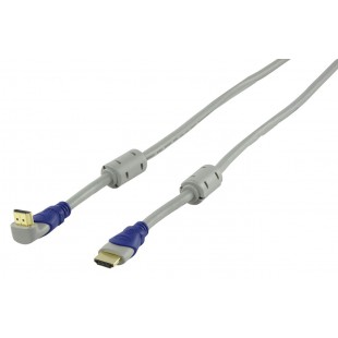 Câble HDMI haut débit avec connecteur Ethernet HDMI - connecteur HDMI coudé 1,5 m gris