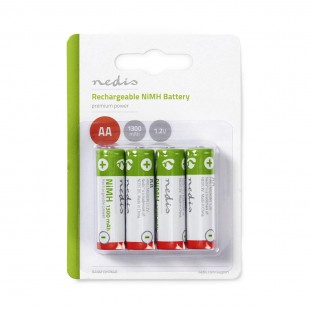 Pile Rechargeable Ni-MH AA | 1.2 V | 1 300 mAh | 4 pièces | Blister