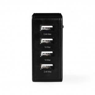 Chargeur Mural | 4.8 A | 4 sorties | USB-A | Noir