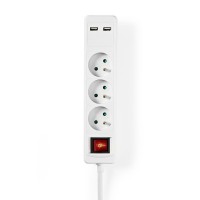 Multiprise | 3 Entrées Françaises | 2 Ports USB | 1,5 m 3 x 1,5 mm² | Commutateur Marche/Arrêt | Blanc