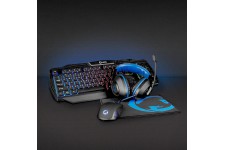 Kit de Jeu Combiné | 4-en-1 | Clavier, Casque, Souris et Tapis de Souris | Clavier allemand | Noir