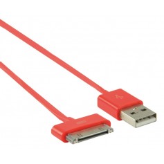 Câble de Synchronisation et de Charge USB Connecteur dock 30 broches mâle - USB A mâle 2,00 m rouge