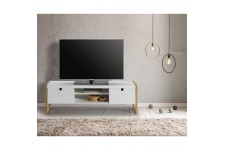 KARE Meuble TV 2 portes - Décor chene et blanc - L 140 x P 38 x H 45 cm