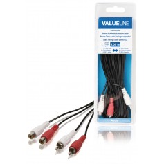 Câble rallonge audio stéréo 2x RCA mâles vers 2x RCA femelles 5,00 m noir