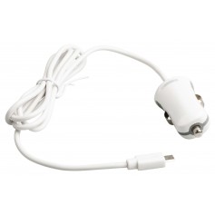 Chargeur micro USB mâle pour micro USB pour voiture – connecteur blanc 1,00 m 12 V pour voiture 2.1A