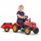 FALK - 2046AB - Tracteur a pédales X Tractor rouge avec capot ouvrant et remorque inclus