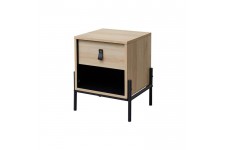 WORKSHOP Table de chevet enfant - 1 tiroir et 1 niche - Chene/Noir - L39 x P35 x H 47 cm