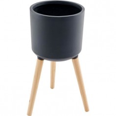 Pot de fibre de ciment avec MDF pieds en bois - 38 x 38 x 32,5 cm - Pieds: 36 cm - Gris