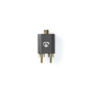 Adaptataeur audio stéréo | 2x RCA Male | 3.5 mm Femelle | Plaqué or | Droit | Aluminium | Gris bronze | 1 pièces | Sachet avec F