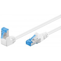 CAT 6A câble de liaison 1x 90° coudé, S/FTP (PiMF), Blanc 0.25 m