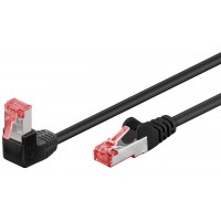 CAT 6 câble de liaison 1x 90° coudé, S/FTP (PiMF), Noir 1 m