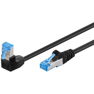 CAT 6A câble de liaison 1x 90° coudé, S/FTP (PiMF), Noir 1 m