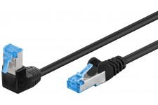 CAT 6A câble de liaison 1x 90° coudé, S/FTP (PiMF), Noir 1 m