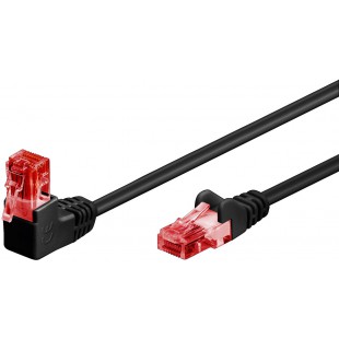 CAT 6 câble de liaison 1x 90° coudé, U/UTP, Noir 1 m