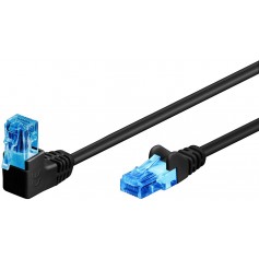 CAT 6A câble de liaison 1x 90° coudé, U/UTP, Noir 1 m