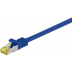 RJ45 Câble de liaison,CAT 6A S/FTP (PiMF) 500 MHz, avec CAT 7 câble brut, Bleu 0.25 m