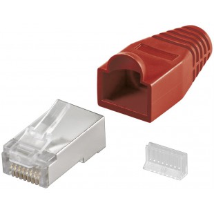 Lot de 10 - Connecteur RJ45 CAT 5e STP blindé, avec protection anti-torsion rouge