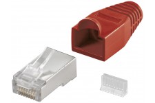 Lot de 10 - Connecteur RJ45 CAT 5e STP blindé, avec protection anti-torsion rouge