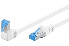 CAT 6A câble de liaison 1x 90° coudé, S/FTP (PiMF), Blanc 0.5 m