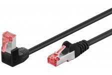 CAT 6 câble de liaison 1x 90° coudé, S/FTP (PiMF), Noir 0.25 m