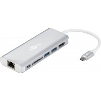 Adaptateur USB-C™ multiport HDMI 4k 30 Hz, USB, CR, RJ45, alimentation électrique, aluminium, argent 