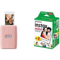 Fujifilm Link Imprimante pour Smartphone Rose foncé & Twin Films pour Instax Mini - 86 x 54 mm - 10 Feuilles x 2 Paquets 20 Feu