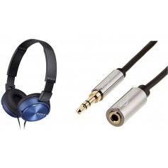 Sony MDR-ZX310L Casque Pliable - Bleu & Amazon Basics Rallonge Audio stéréo (3,5 mm mâle vers Femelle) 3,66 m