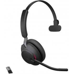 Jabra Evolve2 65 Casque PC sans Fil - Casque Mono Ecouteurs Certifié UC avec Annulation du Bruit et Batterie Longue Durée - Adap