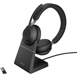 Jabra Evolve2 65 Casque PC Sans Fil avec Station de Charge - Casque Audio Certifié Microsoft Teams avec Batterie Longue Durée - 