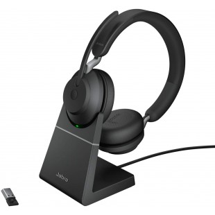 Jabra Evolve2 65 Casque PC Sans Fil avec Station de Charge - Casque Audio Certifié UC Anti-Bruit avec Batterie Longue Durée - Ad