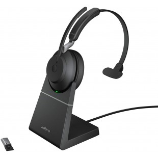 Jabra Evolve2 65 Casque PC sans Fil avec Station de Charge - Casque Mono Certifié UC Anti-bruit avec Batterie Longue Durée - Ada