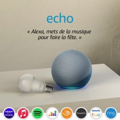 Amazon Echo (4e génération), Avec son premium, Bleu-gris + Ampoule Connectée TP-Link Tapo (E27), Fonctionne avec Alexa