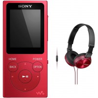 Lecteur MP3 Walkman Sony NWE394R.CEW 8 Go avec Radio FM - Rouge & MDR-ZX310APR Casque Pliable avec Microphone - Rouge