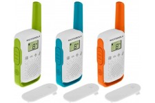 Motorola Talkie-walkie portée de 4 km Blanc avec Contours Orange/Vert/Bleu, TLKR T42 Trio