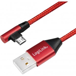 LogiLink Câble USB 2.0 Type A vers Micro-USB coudé à 90° Rouge 1 m