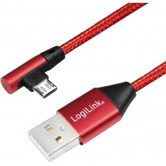 LogiLink Câble USB 2.0 Type A vers Micro-USB coudé à 90° Rouge 1 m