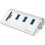 LogiLink CR0045 Hub USB 3.0 3 Ports avec Lecteur de Carte SD + Micro SD Boîtier en Aluminium pour Windows Mac OS Linux Argenté