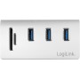 LogiLink CR0045 Hub USB 3.0 3 Ports avec Lecteur de Carte SD + Micro SD Boîtier en Aluminium pour Windows Mac OS Linux Argenté
