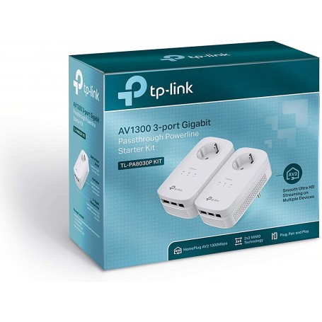 TP-LINK TL-PA8030PKIT 1200 Mbps Pack de 2 Adaptateurs CPL (3 Ports Ethernet Gigabit, Prise Intégrée)