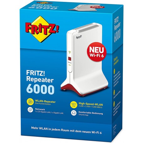 AVM Fritz!Repeater 6000 routeur sans Fil Ethernet Tri-Bande (2,4 GHz / 5 GHz / 5 GHz) Rouge, Blanc