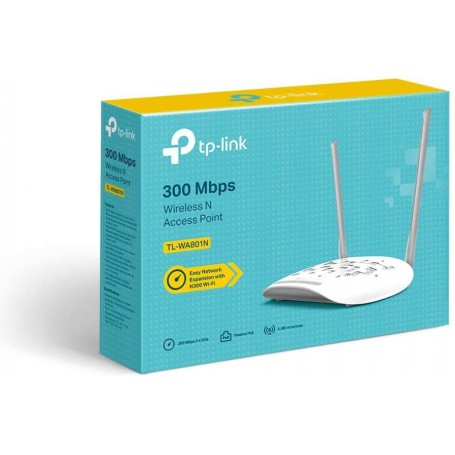 TP-Link Point d'Accès Wi-Fi N300 Mbps TL-WA801N, 1 Port Ethernet, 2 Antennes Externes Omnidirectionnelles fixes, Nouveau version