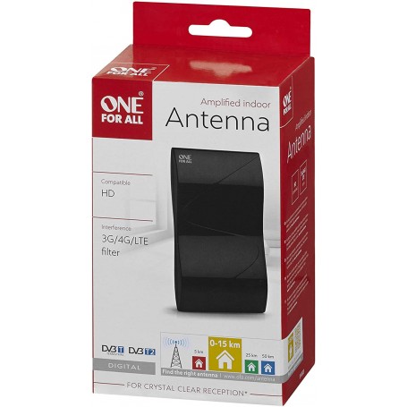 Antenne Full HDTV intérieure amplifiée de One For All avec d'Excellente Performance pour DVB-T TNT Numérique et Analogique TV Si