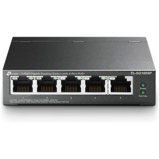 TP-Link Switch PoE (TL-SG1005P V2) 5 ports Gigabit, 4 ports PoE+, 65W pour tous les ports PoE, Boitier Métal, Installation facil