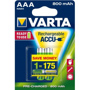 2 PILES RECHARGEABLES AAA (Micro)/HR03 (56703) - 800 mAh VARTA