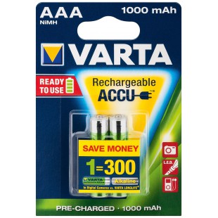 2 PILES RECHARGEABLES AAA (Micro) / HR03 (5703) - 1000 mAh VARTA