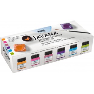 Javana 81800 Lot de 6 couleurs en verre de 20 ml, contour de 20 ml et pinceau, couleurs brillantes hautement pigmentees, pour so