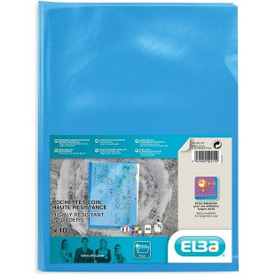 Elba 100206720 Lot de 10 Pochettes-Coin haute resistance A4 PVC Lisse Bleu