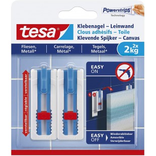 Tesa Clous Adhesifs pour la Fixation de Toiles et de Cadres sur Carreaux et Metal - Hauteur Reglable - Tendeur Pouvan