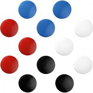 Aimants Plats, Ronds 30 mm sur Carte Blister, Couleurs: Bleu/Rouge/Noir/Blanc